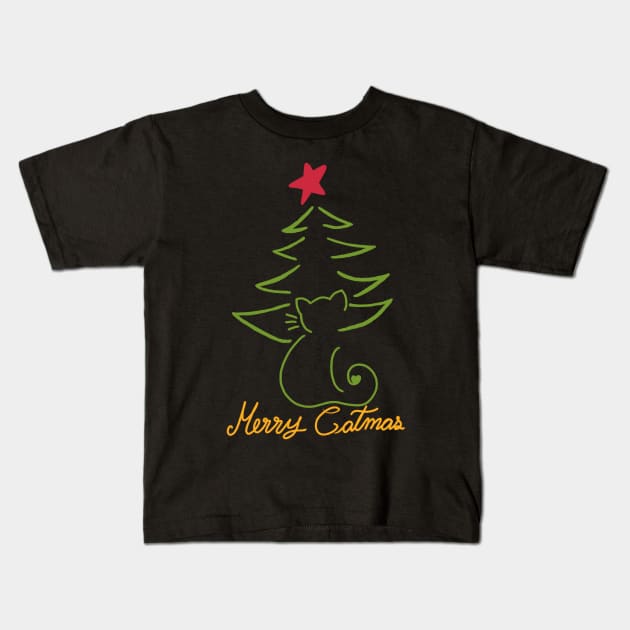 Merry Catmas, Christmas gift for cat lover Kids T-Shirt by PlantsAndCats